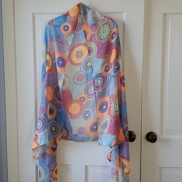 ABSTRACT PRINT SCARF MULTICOLOR SPRING BRIGHT ARTSY GEOMETRIC FUNKY BOHO - Picture 1 of 6